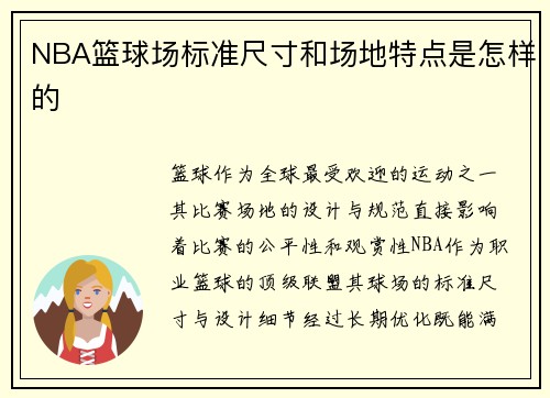 NBA篮球场标准尺寸和场地特点是怎样的