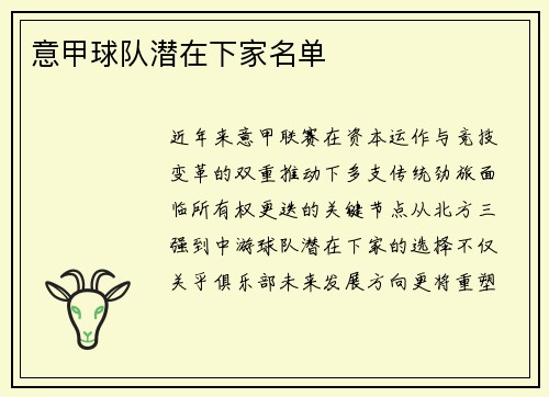 意甲球队潜在下家名单